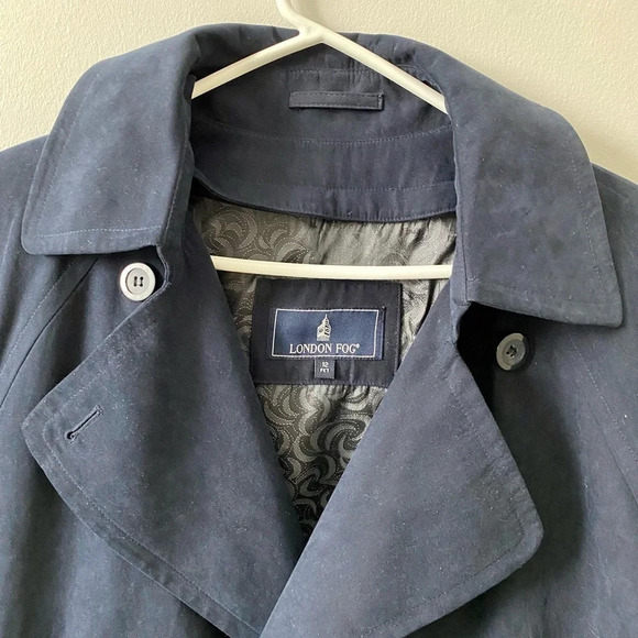 LONDON Fog Navy Blue Classic Double-Breasted Vintage Trench Coat Size 12P - Picture 4 of 17
